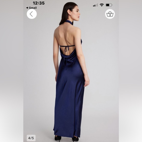 Midnight blue satin halter evening gown - Picture 8 of 8